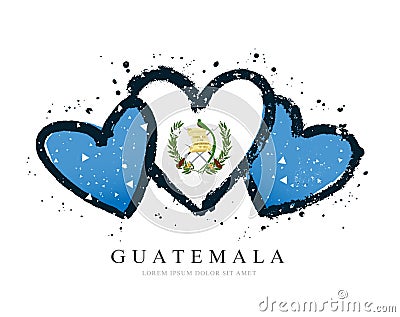 Guatemalan flag in the form of three hearts. Vector illustration Vector Illustration