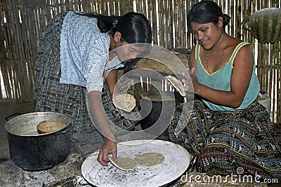 Guatemalan Indian women preparing tortillas Editorial Stock Photo