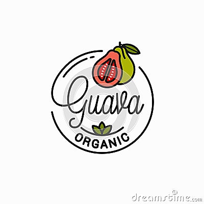 Guava fruit logo. Round linear of guava slice Vector Illustration