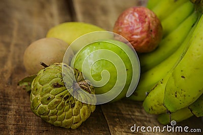 Guava Sugar-apple Sapodilla Mango Banana Marakuya Stock Photo