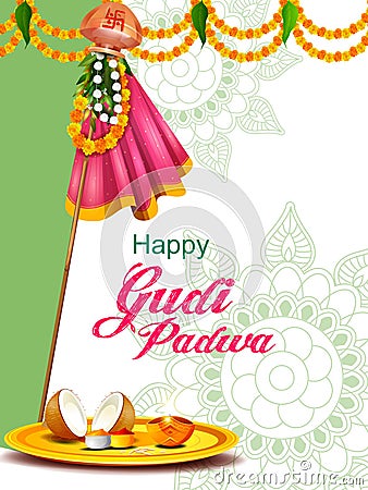 Gudhi Padwa spring festival for traditional New Year for Marathi and Konkani Hindus celebrated in Maharashtra and Goa Vector Illustration
