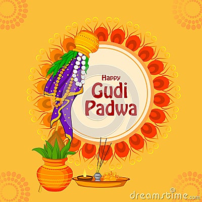 Gudi Padwa holiday religious festival background of Maharashtra India Vector Illustration