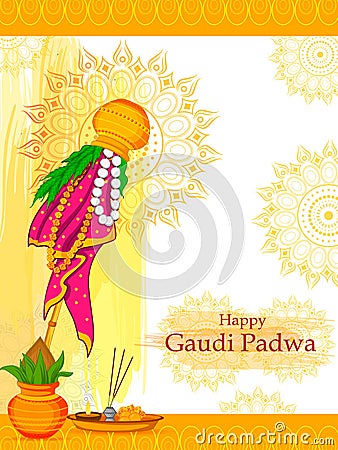 Gudi Padwa holiday religious festival background of Maharashtra India Vector Illustration