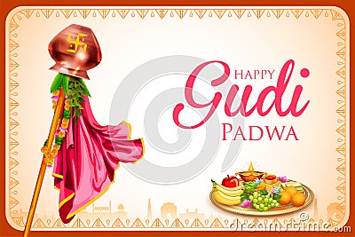 Gudi Padwa Lunar New Year celebration in Maharashtra of India Cartoon Illustration