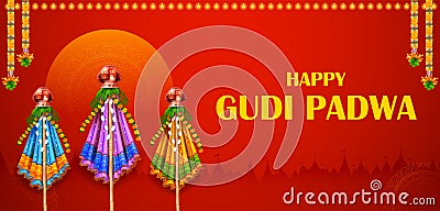Gudi Padwa Lunar New Year celebration in Maharashtra of India Cartoon Illustration