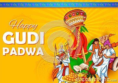 Gudi Padwa Lunar New Year celebration in Maharastra India Vector Illustration