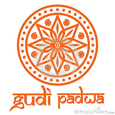 Gudi Padwa. Mandala, rangoli and lettering Vector Illustration