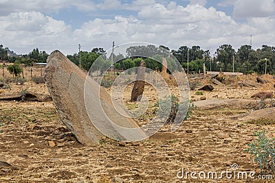 Gudit Stelae field in Axum, Ethiop Stock Photo