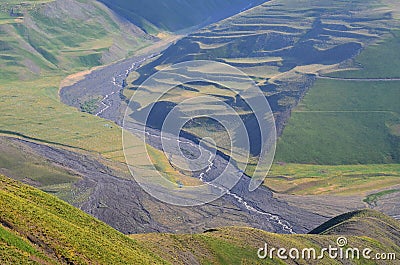 Gudiyalchay river and glacial valley near Shahdag National Park, Azerbaijan, in the Greater Caucasus range Stock Photo