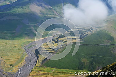 Gudiyalchay river and glacial valley near Shahdag National Park, Azerbaijan, in the Greater Caucasus range Stock Photo