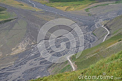 Gudiyalchay river and glacial valley near Shahdag National Park, Azerbaijan, in the Greater Caucasus range Stock Photo