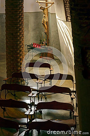 Guell Crypt Interior, Catalunya, Spain Editorial Stock Photo