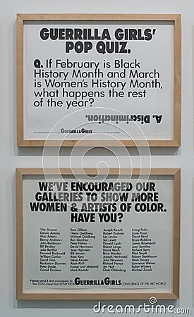 An artwork by Guerrilla Girls in the famous Tate Modern in London Editorial Stock Photo