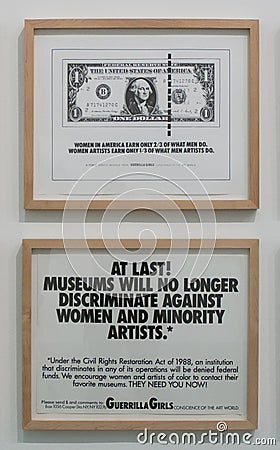 An artwork by Guerrilla Girls in the famous Tate Modern in London Editorial Stock Photo