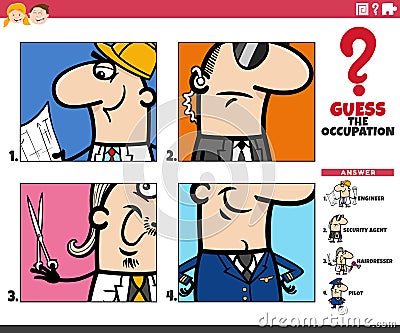 Guess the occupation cartoon educational task for children Vector Illustration