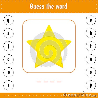 Guess the word. Star. Educational worksheet for kids activity. Vector illustration. Logic page for preschool children Vector Illustration