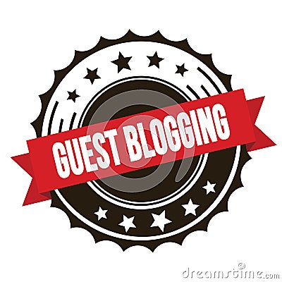 GUEST BLOGGING text on red brown ribbon stamp Stock Photo