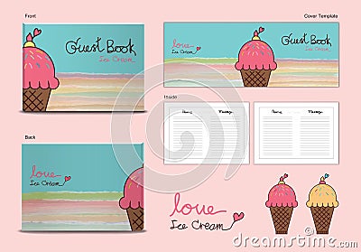 guest book Cover and inside page ice Cream Sweets desserts themes vector illustration, cute guest book, love ice cream Vector Illustration