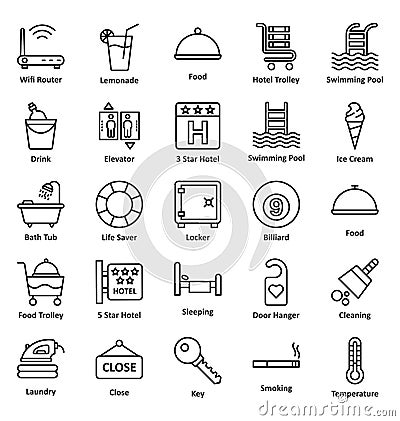 Guest House and Lodge Vector Icons Set that can be easily modified or edit Stock Photo