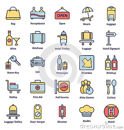 Guest House and Lodge Vector Icons Set that can be easily modified or edit Vector Illustration