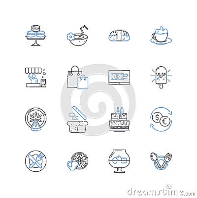 Guest relations management line icons collection. Hospitality, Service, Feedback, Satisfaction, Loyalty, Communication Vector Illustration