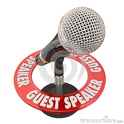 Guest Speaker Microphone Presentation Discussion Panelist Stock Photo