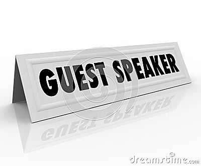 Guest Speaker Name Tent Card Presentation Panel Discussion Stock Photo