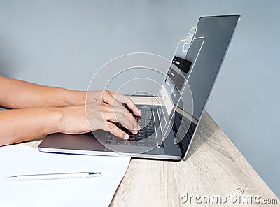 Guest UserLogin computer encrypt Access the Internet through the keyboard on the laptop, which protects the user`s safety and Stock Photo