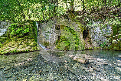 Guetersteiner Waterfall of Bad Urach, Swabian Alb, Baden-Wuerttemberg, Germany, Europe Stock Photo