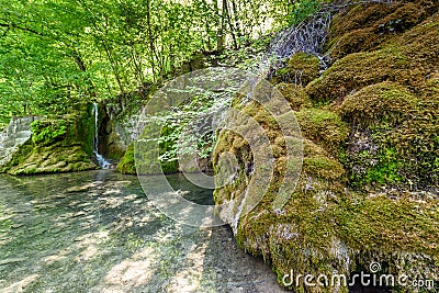 Guetersteiner Waterfall of Bad Urach, Swabian Alb, Baden-Wuerttemberg, Germany, Europe Stock Photo