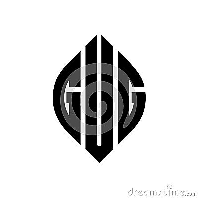 GUG circle letter logo design with circle and ellipse shape. GUG ellipse letters with typographic style. The three initials form a Vector Illustration