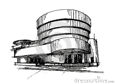 The Guggenheim museum vector hand drawn black and white illustration Vector Illustration