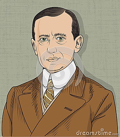 Guglielmo Marconi isolated cartoon portrait, vector. Vector Illustration