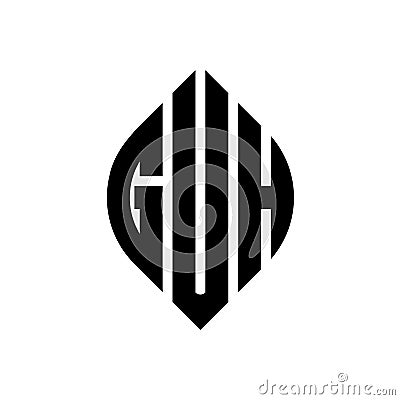 GUH circle letter logo design with circle and ellipse shape. GUH ellipse letters with typographic style. The three initials form a Vector Illustration