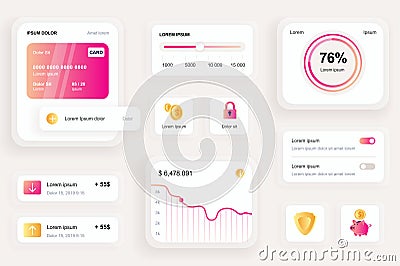 GUI elements for banking mobile app. Financial analytics of bank account, credit card balance user interface generator. Unique ui Cartoon Illustration