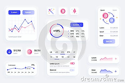 GUI elements for cryptocurrency mobile app. Cryptocurrency mining, exchange and stock trading user interface generator. Unique ui Vector Illustration