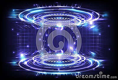 GUI and UI virtual reality. Portal and hologram science futuristic. Sci-fi digital hi-tech in glowing HUD projector. Magic gate in Vector Illustration