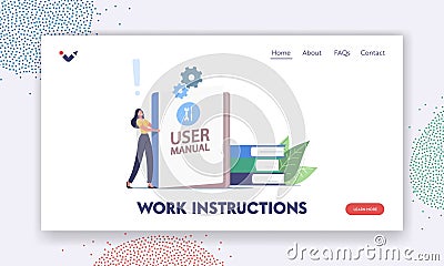Guidance or Tutorial for Users Landing Page Template. User Manual, Guide Book or Technical Instruction. Customer Support Vector Illustration