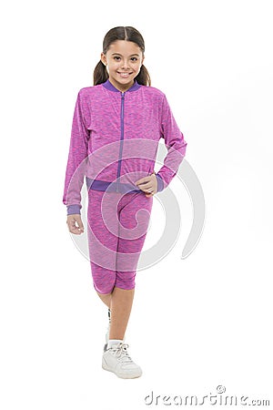 Guidance on working out with long hair. Deal with long hair while exercising. Girl cute kid with long ponytails wear Stock Photo