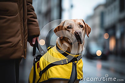 guide dog assistant for a blind person ai generative Stock Photo