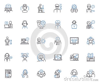 Guide line icons collection. Navigate, Assist, Lead, Instruct, Mentor, Direct, Teach vector and linear illustration Vector Illustration