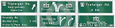 Guide road signs in Ontario - Canada Stock Photo