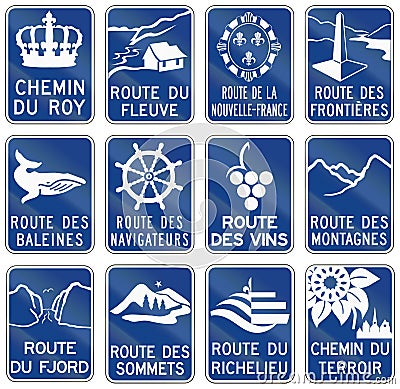 Guide road signs in Quebec - Canada Stock Photo