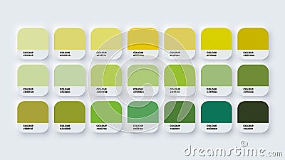 Colour Palette Catalog Samples Yellow and Green in RGB HEX. Neomorphism Vector Vector Illustration