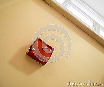 Guide wire for fire reconnaissance under the corridor window Stock Photo