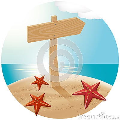 Guidepost At The Sea Beach Vector Illustration