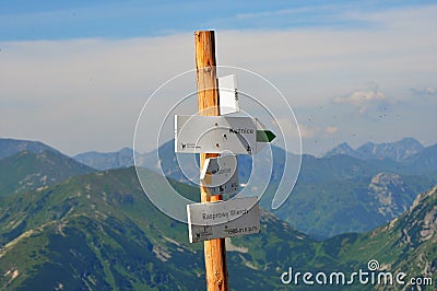 Guidepost in Slovakian mountains Editorial Stock Photo