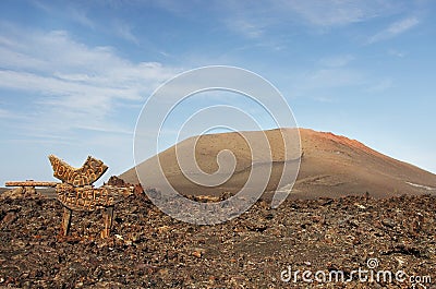 Guidepost to Timanfaya volcanic park, Lanzarote Stock Photo