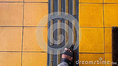 Guiding Block, Yellow Line Directions for the Blind. walking on yellow blocks Stock Photo