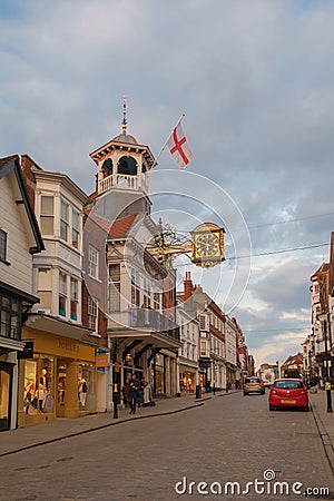 Guildford, UK - March 21st 2018: A typical high street in a provincial English city. Editorial Stock Photo